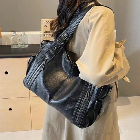 Schultertasche mit Doppelhenkeln und Reißverschluss