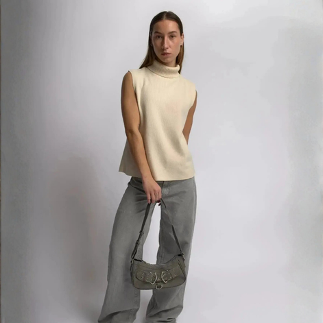 Denim Schultertasche mit verstellbarem Gurt und Reißverschluss