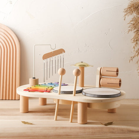 Sonvara Kinder Musikspielzeug Tisch mit Xylofon und Trommeln