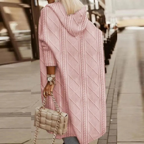 Damen Strickjacke mit Kapuze, Zopfmuster und offenen Taschen – Noravelle