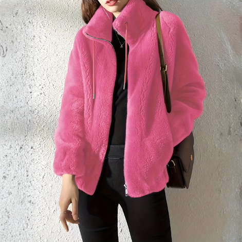 Damen Fleecejacke mit Stehkragen, Reißverschluss und Seitentaschen – Veloura