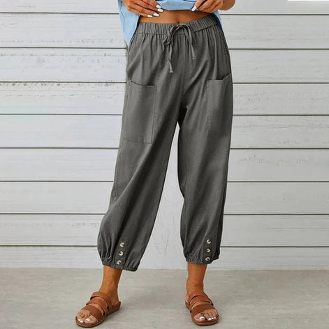 Norvella Damen Hose mit hoher Taille und Kordelzug