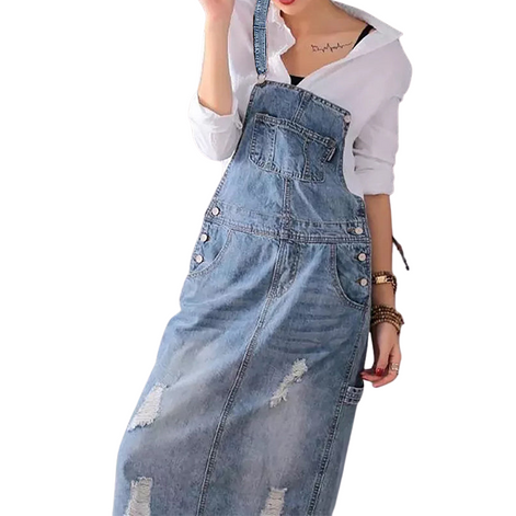 Ärmelloses Latzkleid aus Polyesterdenim für den Alltag