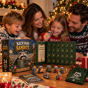 Waschbär Adventskalender aus Acryl mit weihnachtlichen 2D-Motiven – Raconiva