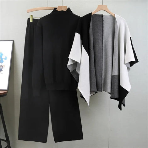 Norvella Strickset 3-teilig mit Pullover Hose und Schal für Alltag und Freizeit