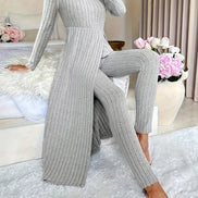 Plaid Zweiteiler – Rundhals-Top mit Schlitz & passende Hose