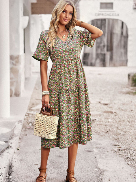 Lunaria Damenkleid mit V-Ausschnitt und Blumenprint