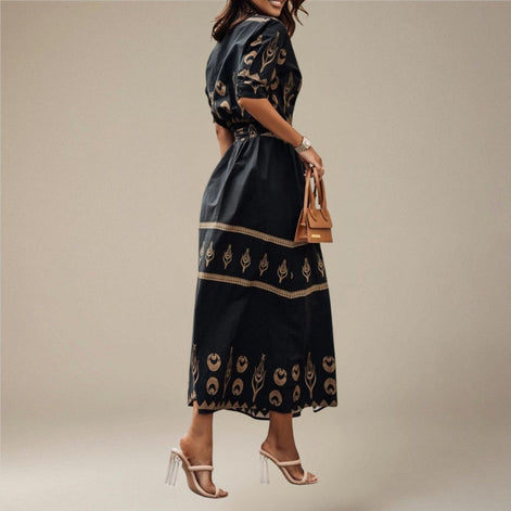 Lunarelle Damen Midikleid mit Print und Bindegürtel