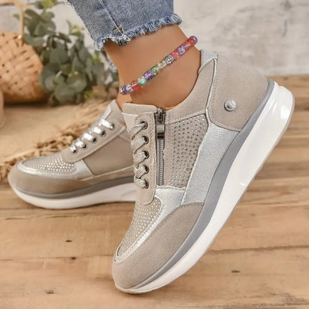 Veloria Damen Sneaker mit Seitlichem Reißverschluss und Rutschhemmender Sohle