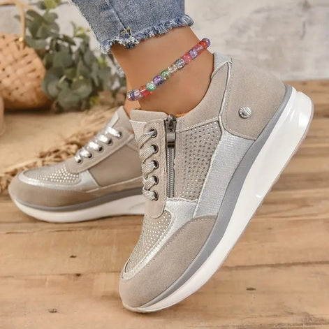 Veloria Damen Sneaker mit Seitlichem Reißverschluss und Rutschhemmender Sohle