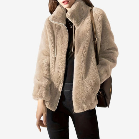 Damen Fleecejacke mit Stehkragen, Reißverschluss und Seitentaschen – Veloura