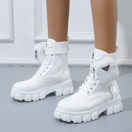 Velmora Damen Ankle Boots mit Schnürung und kleiner Tasche