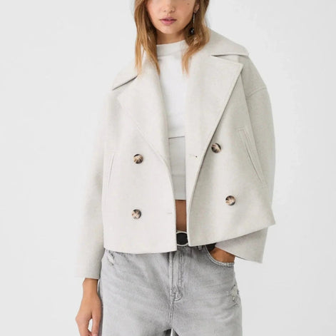 Kurze Damenjacke mit Doppelknopfleiste und langen Ärmeln