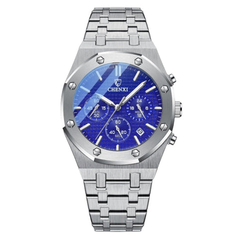 Herren Armbanduhr mit rundem Zifferblatt und Stahlarmband