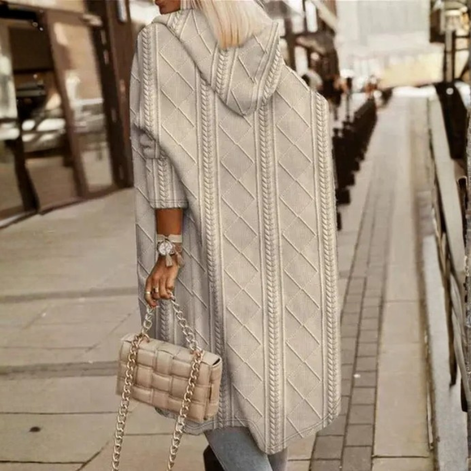 Damen Strickjacke mit Kapuze, Zopfmuster und offenen Taschen – Noravelle