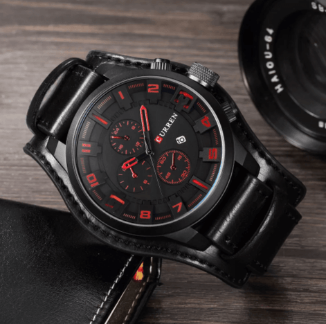 Herren Armbanduhr mit Lederarmband und Quarzwerk