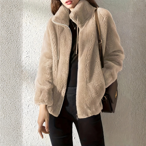 Damen Fleecejacke mit Stehkragen, Reißverschluss und Seitentaschen – Veloura