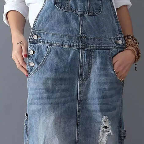 Ärmelloses Latzkleid aus Polyesterdenim für den Alltag
