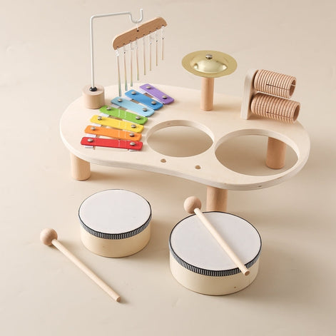 Sonvara Kinder Musikspielzeug Tisch mit Xylofon und Trommeln