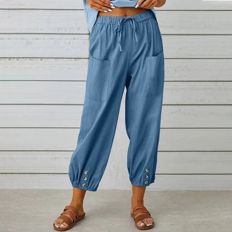 Norvella Damen Hose mit hoher Taille und Kordelzug