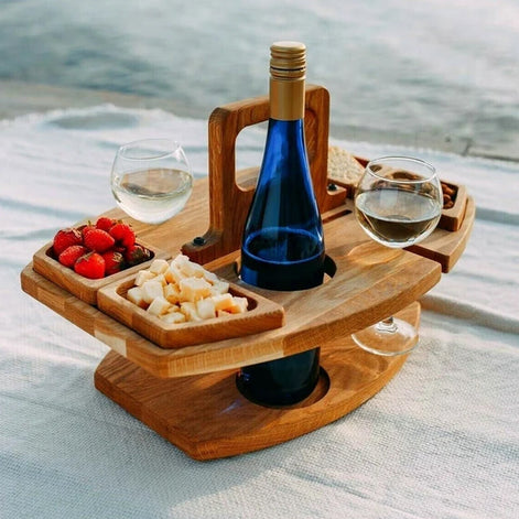 PortaWood Mini-Tisch – Tragbarer Holztisch mit Griff für Innen- und Picknicknutzung