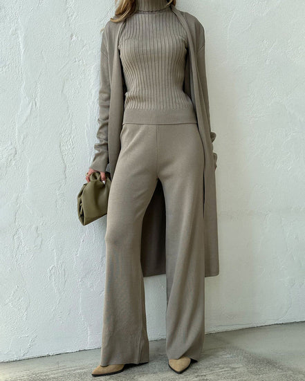 Selviora 3-teiliges Set mit Mantel Hose und Pullover in lockerer Passform für Alltag und Freizeit