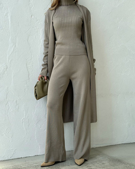 Selviora 3-teiliges Set mit Mantel Hose und Pullover in lockerer Passform für Alltag und Freizeit