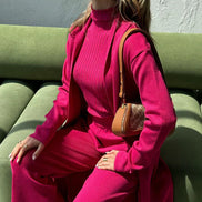 Selviora 3-teiliges Set mit Mantel Hose und Pullover in lockerer Passform für Alltag und Freizeit