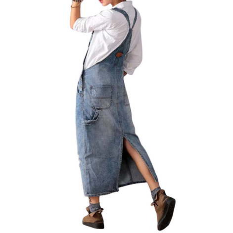 Ärmelloses Latzkleid aus Polyesterdenim für den Alltag