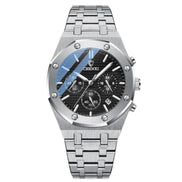 Aaronix Herren Armbanduhr mit rundem Zifferblatt und Stahlarmband