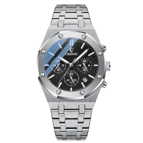 Herren Armbanduhr mit rundem Zifferblatt und Stahlarmband
