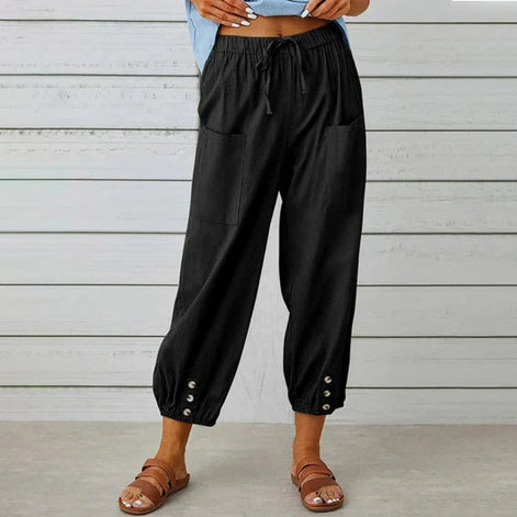 Norvella Damen Hose mit hoher Taille und Kordelzug