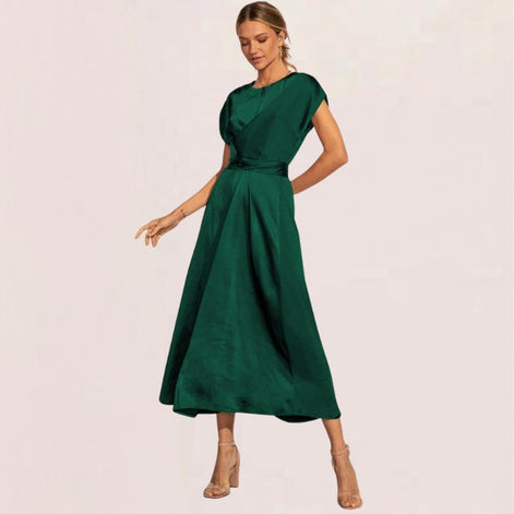 Almira Kleid – Damen ärmelloses Kleid mit Rundhals, Wickeloptik und lockerem Schnitt
