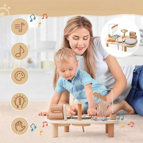 Sonvara Kinder Musikspielzeug Tisch mit Xylofon und Trommeln