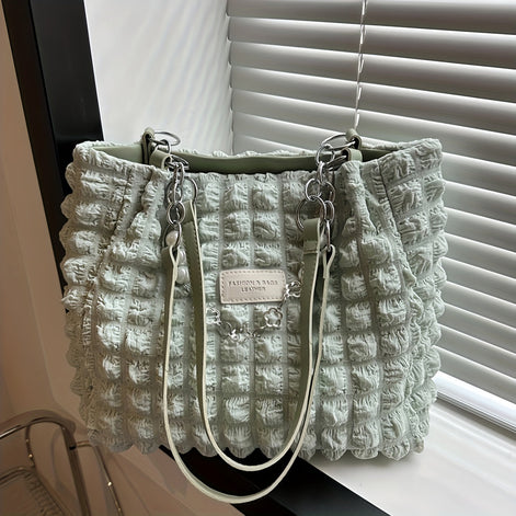 Bellevo Plaid Canvas Tote Bag – Karierte Schultertasche mit Reißverschluss