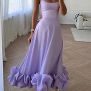 Valessia A-Linien Damenkleid mit eckigem Ausschnitt und Volantsaum
