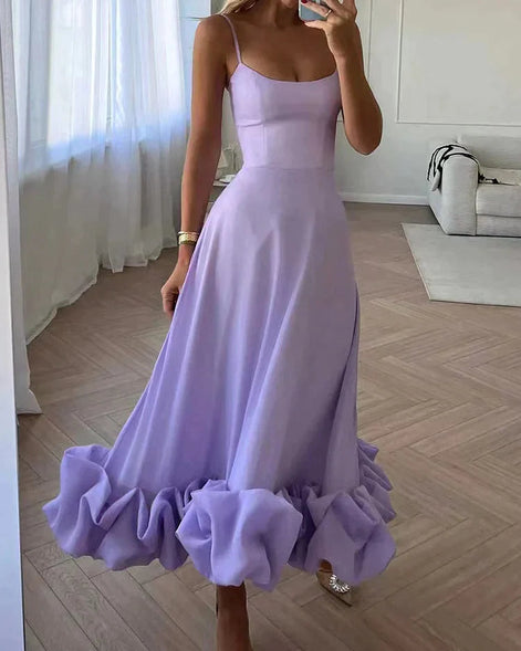 Valessia A-Linien Damenkleid mit eckigem Ausschnitt und Volantsaum