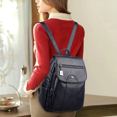 Velmora Damen Rucksack mit Überschlag und mehreren Fächern