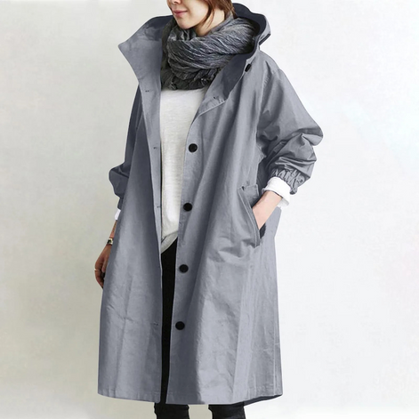 Damen Oversize Trenchcoat mit langen Ärmeln und Seitentaschen – Ardelisse