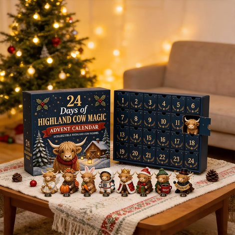 Highland Cow Adventskalender mit 24 Weihnachtsanhängern aus Acryl – Highlandessa