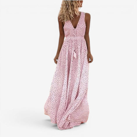 Solmirea Damen Maxikleid mit V-Ausschnitt und ärmellosem Design