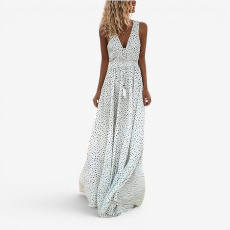Solmirea Damen Maxikleid mit V-Ausschnitt und ärmellosem Design