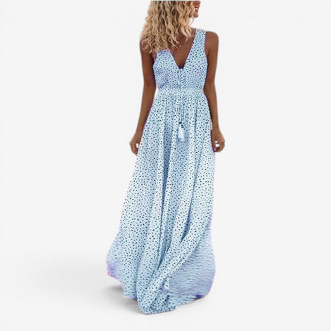Solmirea Damen Maxikleid mit V-Ausschnitt und ärmellosem Design