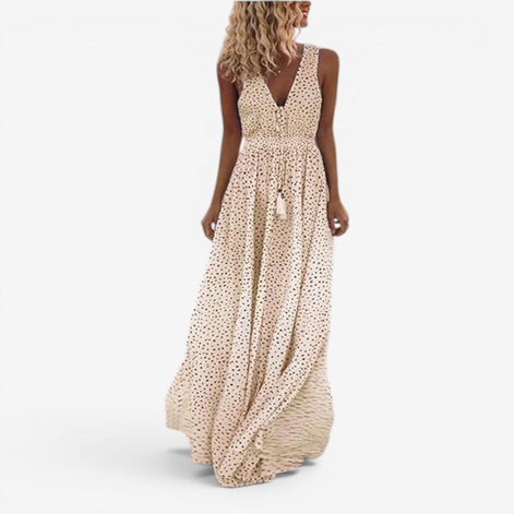 Solmirea Damen Maxikleid mit V-Ausschnitt und ärmellosem Design