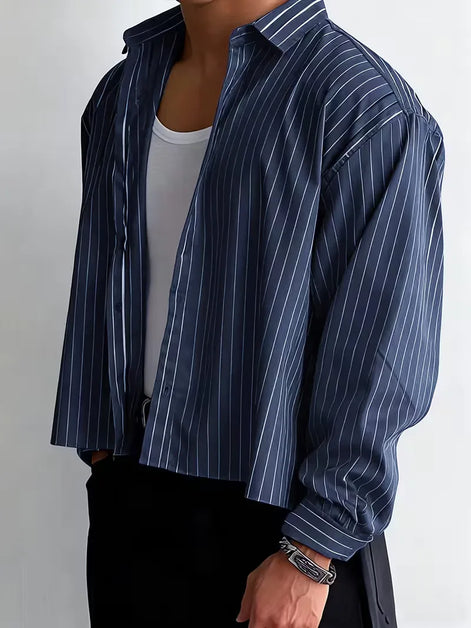 Liorenzo Herren Oversize Hemd mit Vertikalen Streifen und Klassischem Kragen