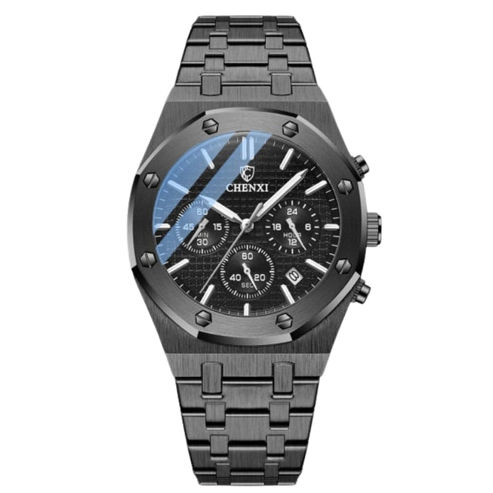 Herren Armbanduhr mit rundem Zifferblatt und Stahlarmband