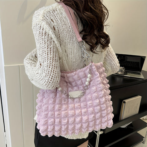 Bellevo Plaid Canvas Tote Bag – Karierte Schultertasche mit Reißverschluss