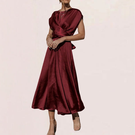 Almira Kleid – Damen ärmelloses Kleid mit Rundhals, Wickeloptik und lockerem Schnitt