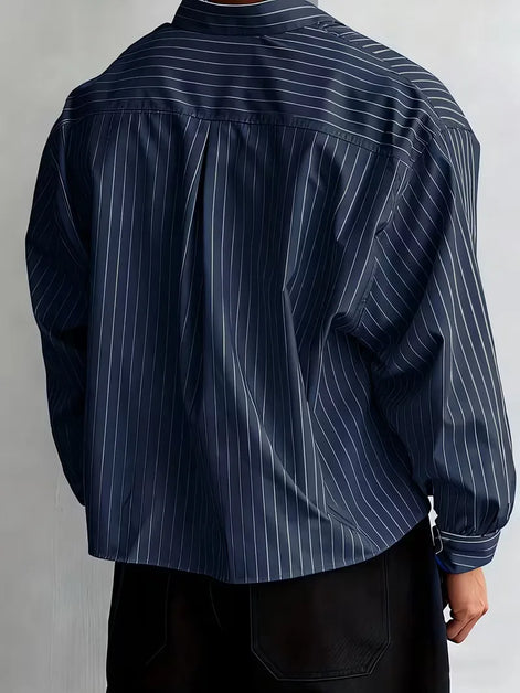Liorenzo Herren Oversize Hemd mit Vertikalen Streifen und Klassischem Kragen