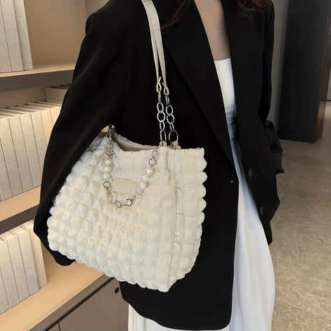 Bellevo Plaid Canvas Tote Bag – Karierte Schultertasche mit Reißverschluss